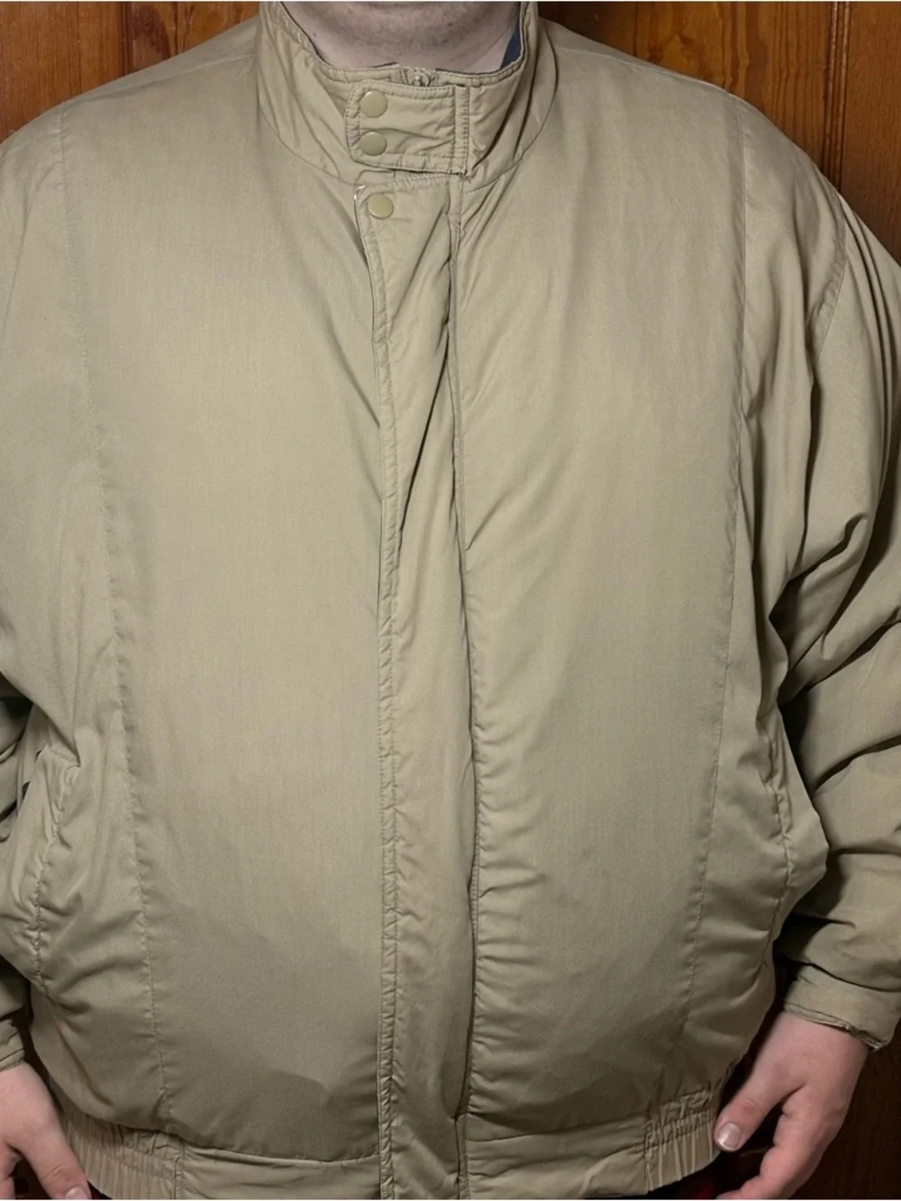 Men's Two-Tone Bomber Jacket in Beige‎ with Navy Trim